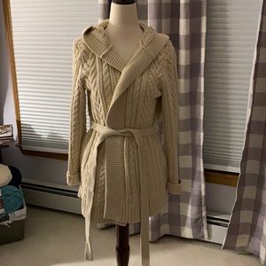 LL bean signature tan fisherman belted cardi- XS